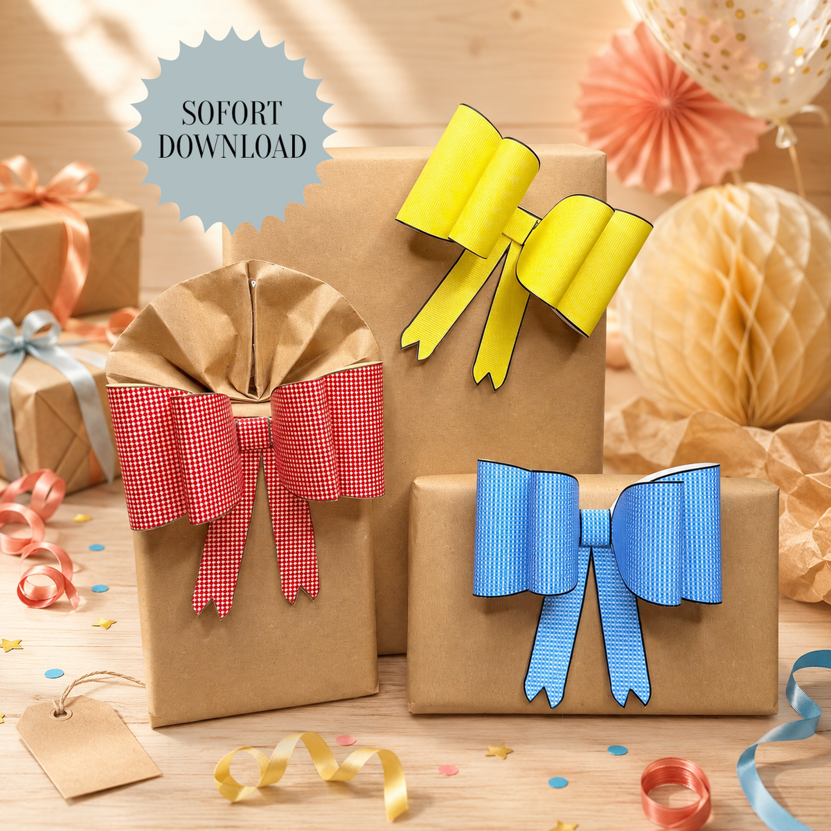 DIY Papierschleifen zum selber machen, Geschenk, Schleife, Geschenkdeko, Druckvorlage, PDF-Datei
