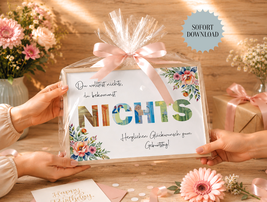 Geldgeschenk "Nichts", Druckvorlage, Geburtstag, Geschenk, kein Wunsch,  Sofort-Download, PDF-Datei