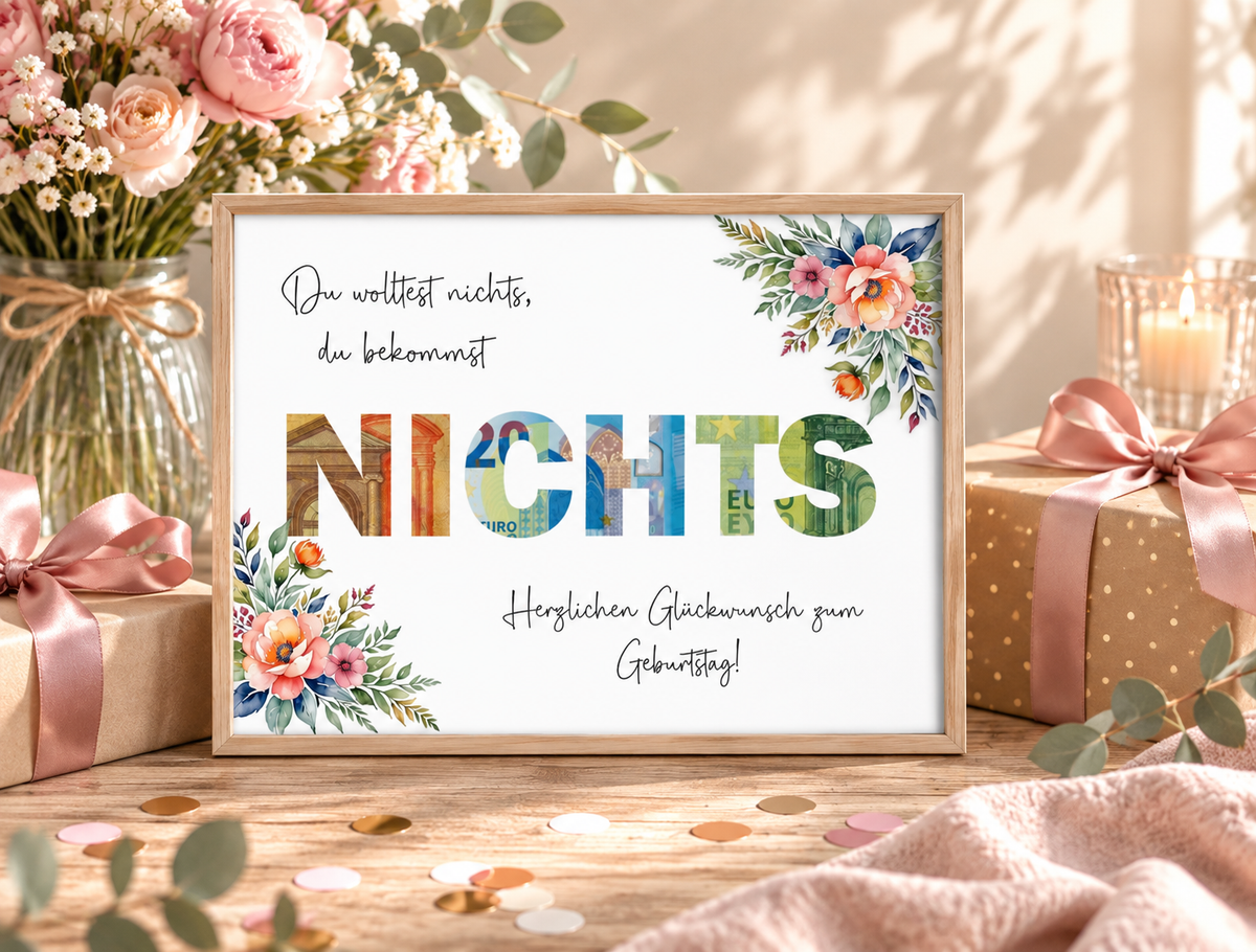 Geldgeschenk "Nichts", Druckvorlage, Geburtstag, Geschenk, kein Wunsch,  Sofort-Download, PDF-Datei