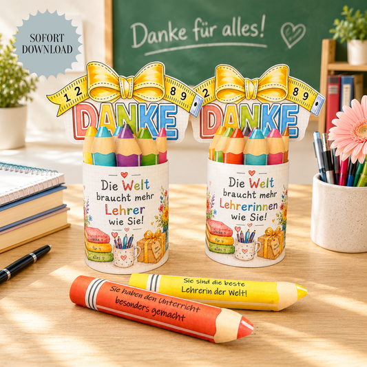 Abschiedsgeschenk für Lehrer/innen, "Sie"-Version, Duplo-Banderole, kleine Aufmerksamkeit, Druckvorlage, Sofort-Download,  Last-Minute-Geschenk, PDF-Datei