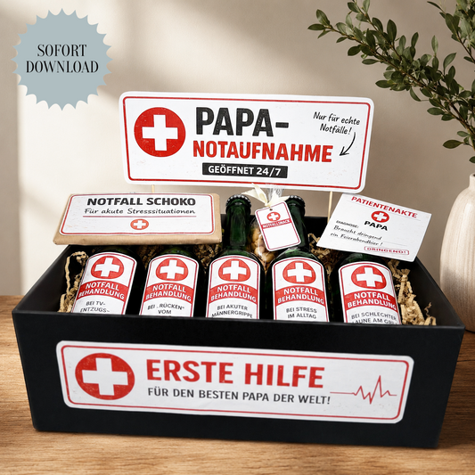Vatertagsgeschenk, "Papa-Notaufnahme", Biergeschenk, kleine Aufmerksamkeit, Druckvorlage, Sofort-Download,  Last-Minute-Geschenk, PDF-Datei