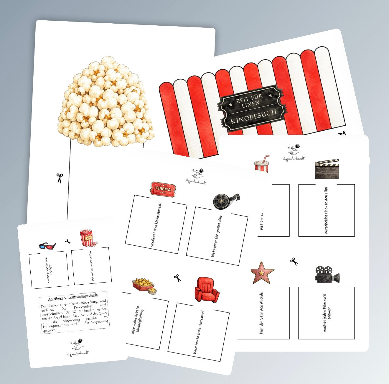 Kinogutscheingeschenk, Kinobesuchgeschenk, Duplo-Banderole, kleine Aufmerksamkeit, Druckvorlage, Sofort-Download, Last-Minute-Geschenk, PDF-Datei