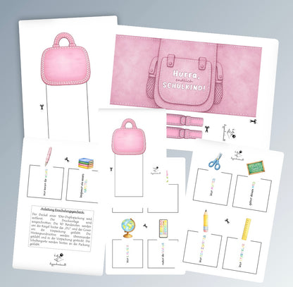 Geschenk zur Einschulung, rosa Schulrucksack-Variante, Duplo-Banderole, kleine Aufmerksamkeit, Druckvorlage, Sofort-Download, Last-Minute-Geschenk, PDF-Datei