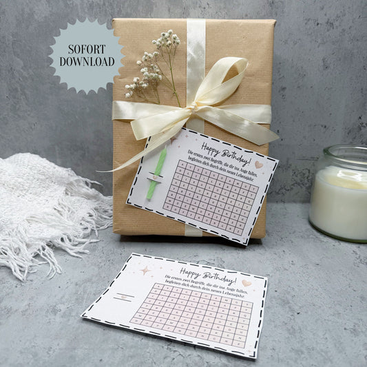 Geburtstagskarte, Geschenk, Kreuzworträtsel, Druckvorlage, Sofort-Download,  Last-Minute-Geschenk, PDF-Datei