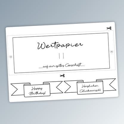 Geldgeschenk Geburtstag, Wertpapier, Druckvorlage, Geschenk, Sofort-Download, Last-Minute-Geschenk, PDF