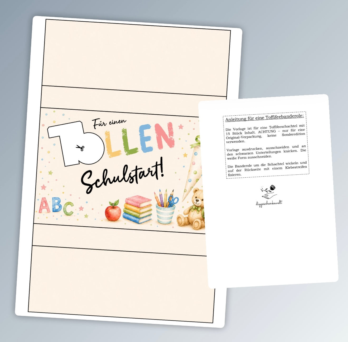 Geschenk zur Einschulung, Toffifee-Banderole, kleine Aufmerksamkeit, Druckvorlage, Sofort-Download,  Last-Minute-Geschenk, PDF-Datei