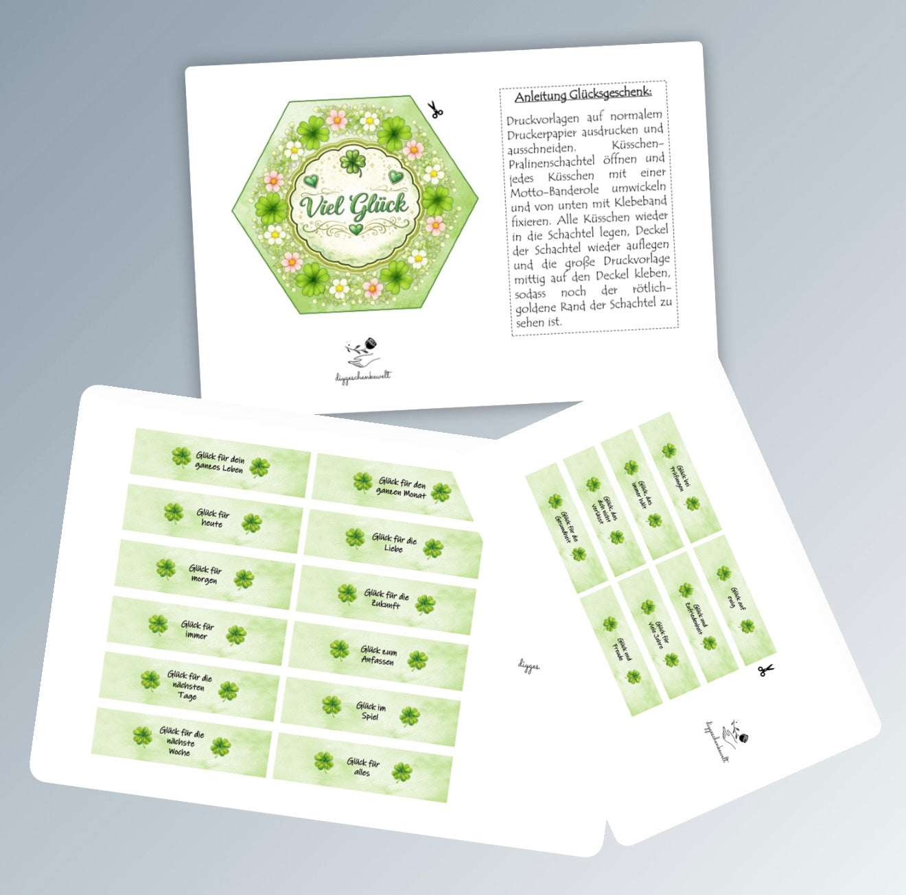 Glücksgeschenk, Küsschen-Banderole, kleine Aufmerksamkeit, Druckvorlage, Sofort-Download, Last-Minute-Geschenk, PDF-Datei