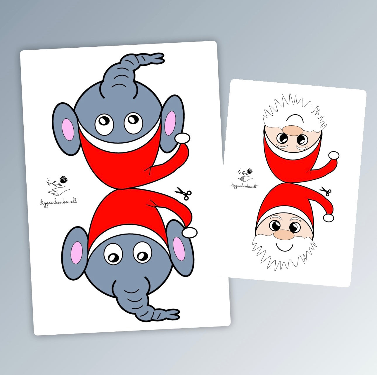 Süßigkeitentüte Weihnachten, Weihnachtsmann und Elefant, Druckvorlage, Geschenk, Sofort-Download, Last-Minute-Geschenk, PDF-Datei