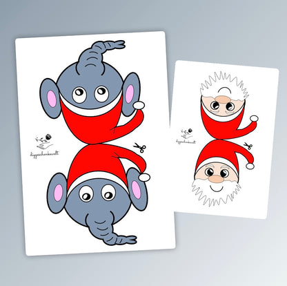 Süßigkeitentüte Weihnachten, Weihnachtsmann und Elefant, Druckvorlage, Geschenk, Sofort-Download, Last-Minute-Geschenk, PDF-Datei