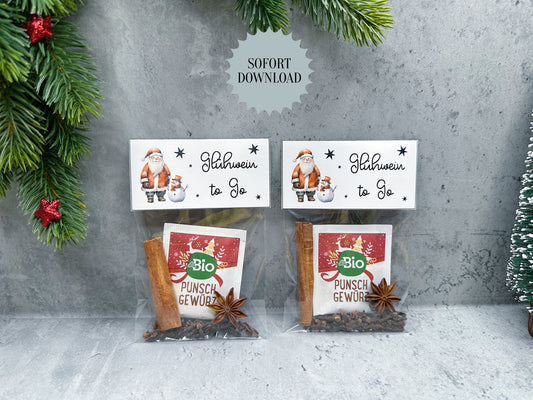 Weihnachten Tüten, Glühwein to Go, kleine Aufmerksamkeit, Druckvorlage, PDF-Datei