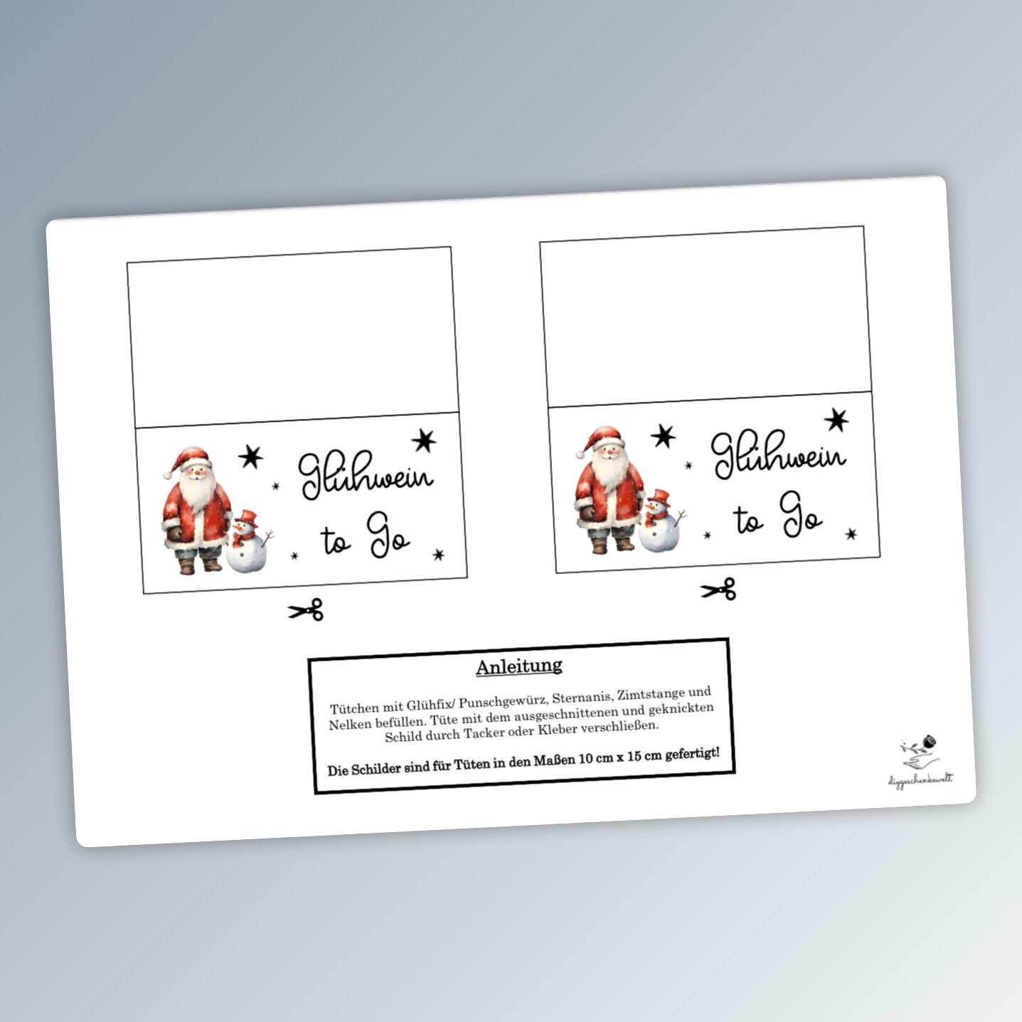 Weihnachten Tüten, Glühwein to Go, kleine Aufmerksamkeit, Druckvorlage, PDF-Datei