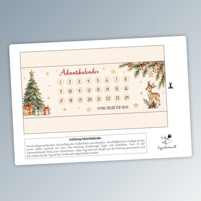Adventskalender, Kinderriegel-Banderole, Weihnachtsgeschenk, kleine Aufmerksamkeit, Druckvorlage, PDF-Datei