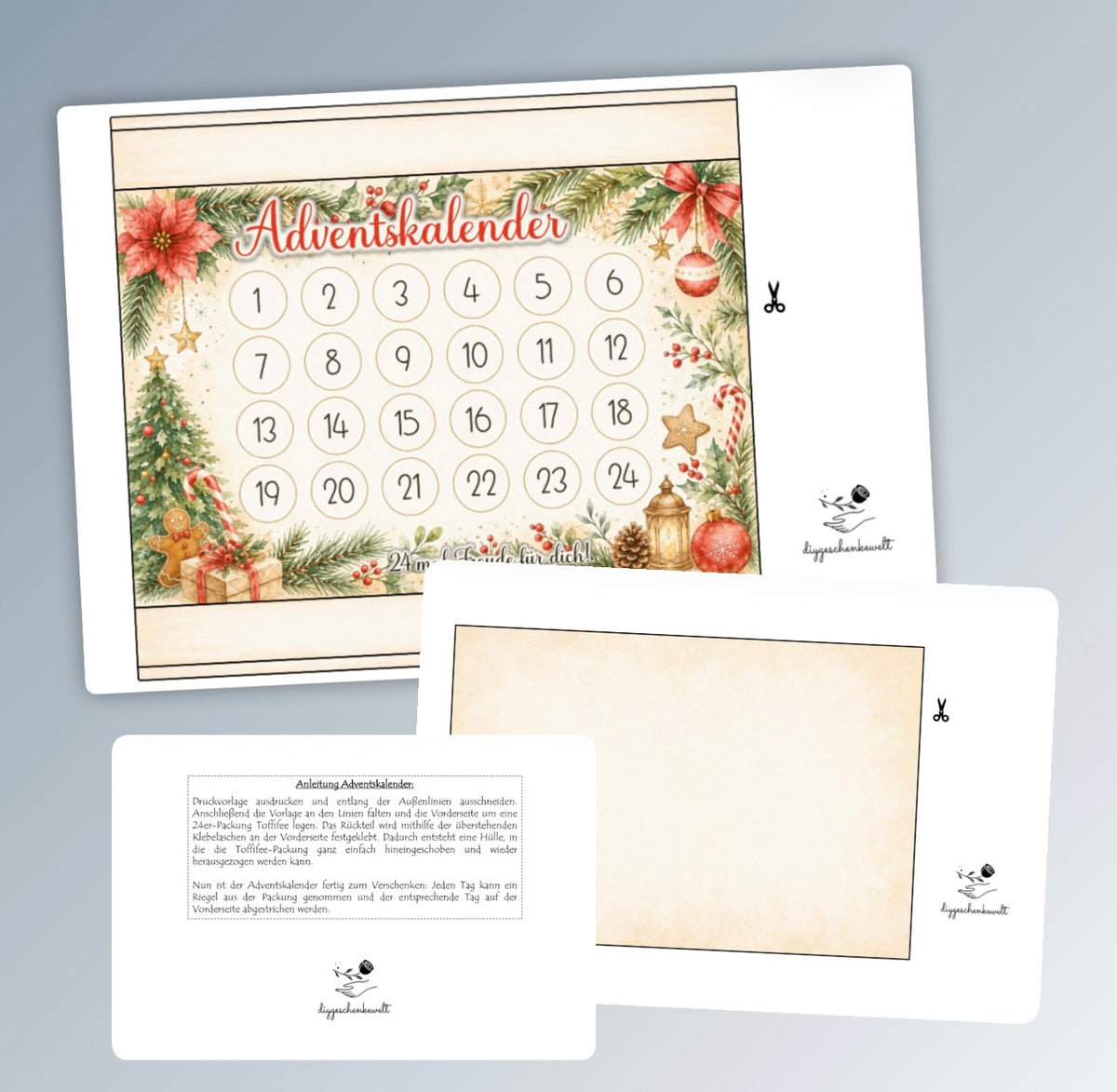 Adventskalender, Toffifee-Banderole, Weihnachtsgeschenk, kleine Aufmerksamkeit, Druckvorlage, PDF-Datei