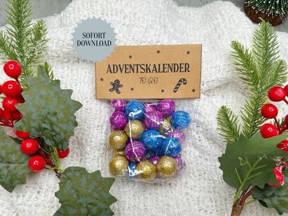 Adventskalender to go, kleines Geschenk, Adventsgeschenk, Weihnachtsgeschenk, Kalender, kleine Aufmerksamkeit, Druckvorlage, PDF-Datei