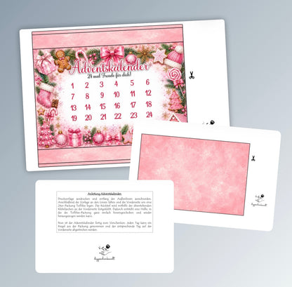 Adventskalender, Toffifee-Banderole, pink, Weihnachtsgeschenk, kleine Aufmerksamkeit, Druckvorlage, PDF-Datei
