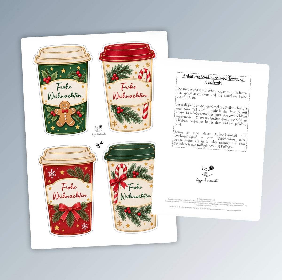 Kaffeesticks-Banderole, kleines Weihnachtsgeschenk, kleine Aufmerksamkeit, Druckvorlage, PDF-Datei