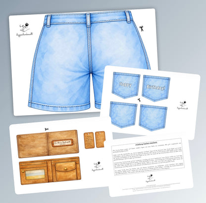 Geldgeschenk, Gutscheingeschenk, Jeans mit Portemonnaie zum Befüllen, 2 Varianten, männliche Hose, kleine Aufmerksamkeit, Druckvorlage, Sofort-Download, Last-Minute-Geschenk, PDF-Datei