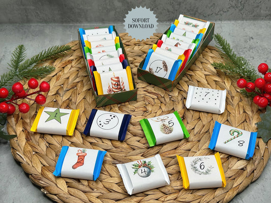 DIY Schoko-Adventskalender, Geschenk, Weihnachtsgeschenk, kleine Aufmerksamkeit, Druckvorlage, PDF-Datei