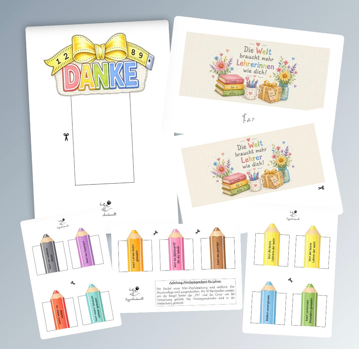 Abschiedsgeschenk für Lehrer/innen, "Du"-Version, Duplo-Banderole, kleine Aufmerksamkeit, Druckvorlage, Sofort-Download,  Last-Minute-Geschenk, PDF-Datei