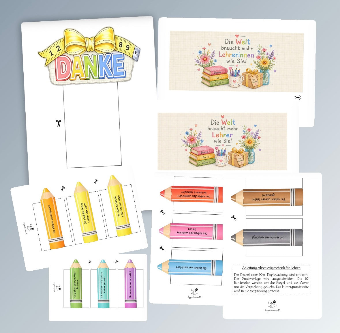 Abschiedsgeschenk für Lehrer/innen, "Sie"-Version, Duplo-Banderole, kleine Aufmerksamkeit, Druckvorlage, Sofort-Download,  Last-Minute-Geschenk, PDF-Datei