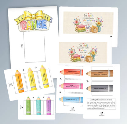 Abschiedsgeschenk für Lehrer/innen, "Sie"-Version, Duplo-Banderole, kleine Aufmerksamkeit, Druckvorlage, Sofort-Download,  Last-Minute-Geschenk, PDF-Datei