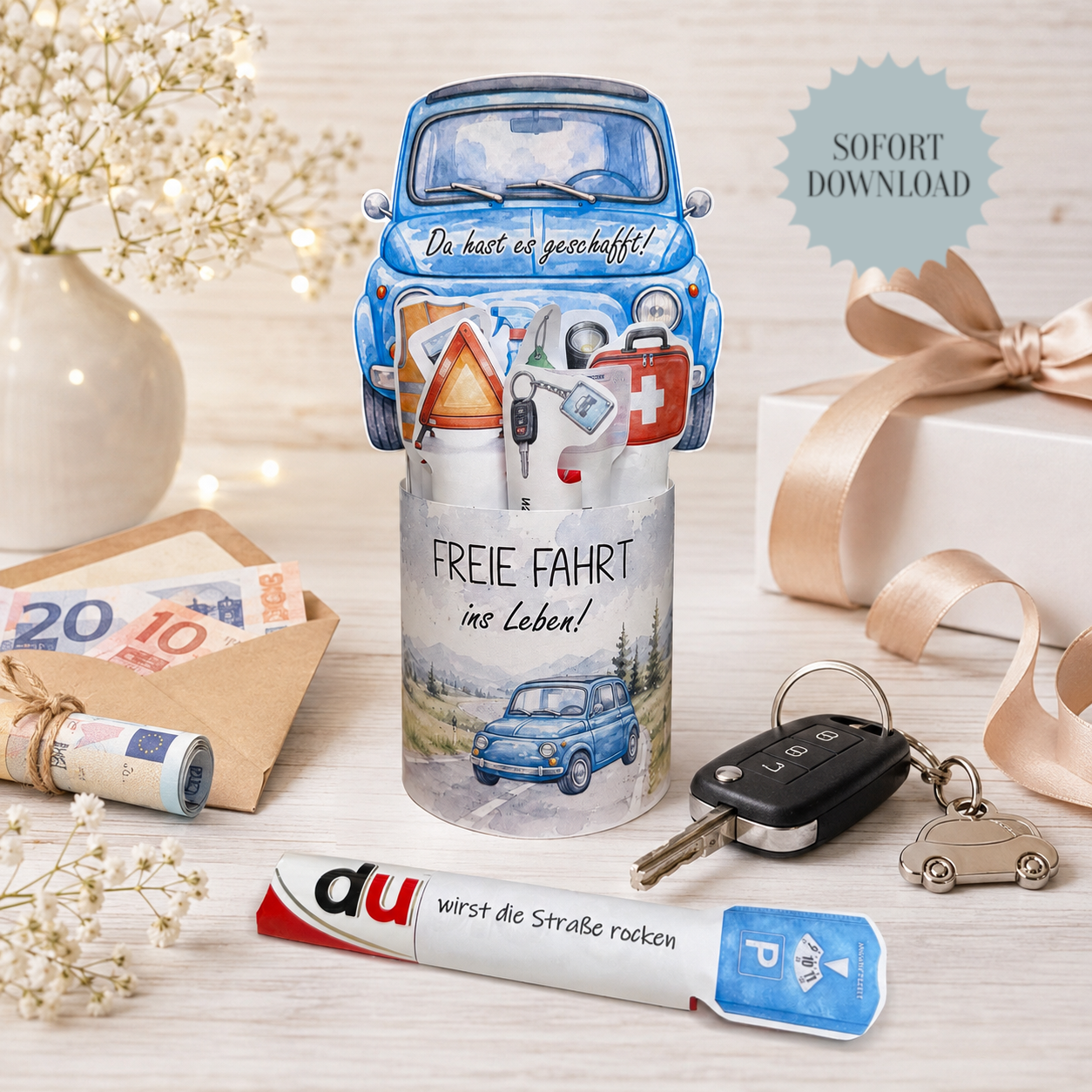 Geschenk zum bestandenen Führerschein, Duplo-Banderole, kleine Aufmerksamkeit, Druckvorlage, Sofort-Download, Last-Minute-Geschenk, PDF-Datei