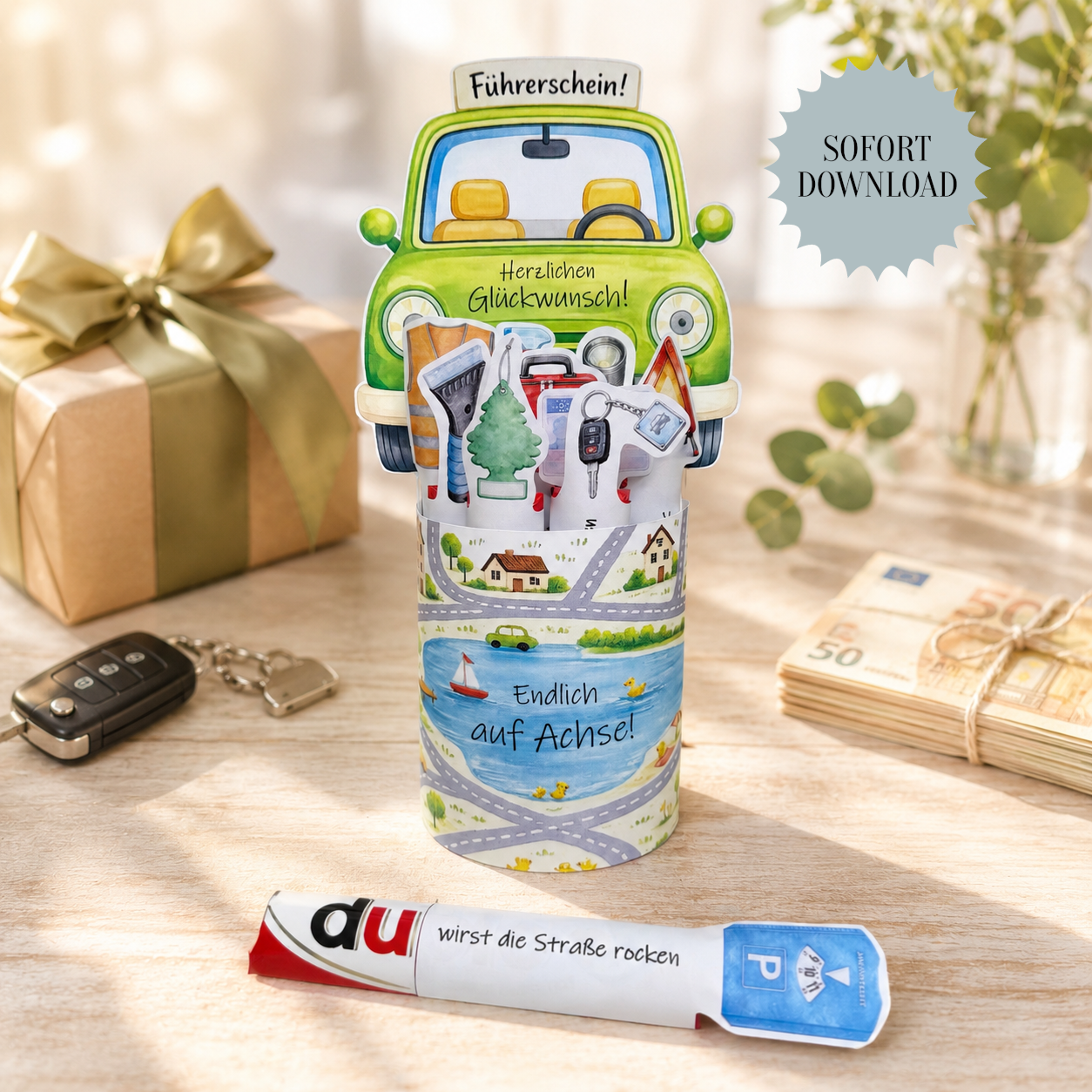 Geschenk zum bestandenen Führerschein, Duplo-Banderole, kleine Aufmerksamkeit, Druckvorlage, Sofort-Download, Last-Minute-Geschenk, PDF-Datei