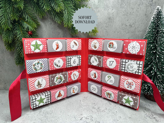 Adventskalender mit Streichholzschachteln, kleines Geschenk, Adventsgeschenk, Weihnachtsgeschenk, Kalender, kleine Aufmerksamkeit, Druckvorlage, PDF-Datei