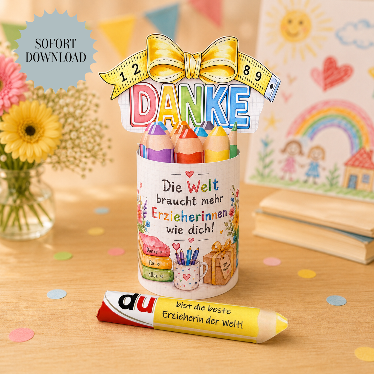 Abschiedsgeschenk für Erzieher/innen, Duplo-Banderole, weibliche und männliche Variante, kleine Aufmerksamkeit, Druckvorlage, Sofort-Download, Last-Minute-Geschenk, PDF-Datei