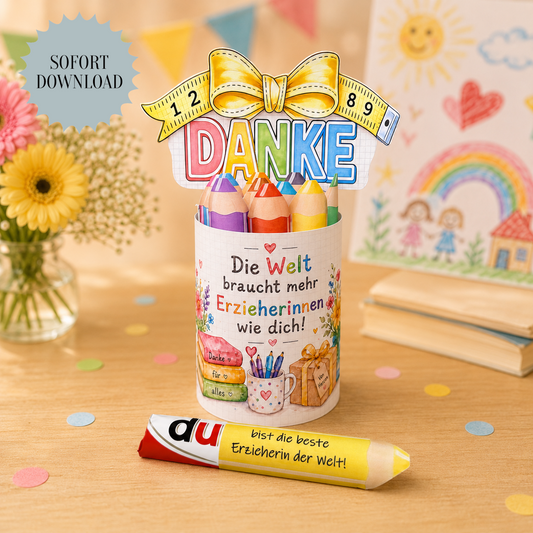 Abschiedsgeschenk für Erzieher/innen, Duplo-Banderole, weibliche und männliche Variante, kleine Aufmerksamkeit, Druckvorlage, Sofort-Download, Last-Minute-Geschenk, PDF-Datei