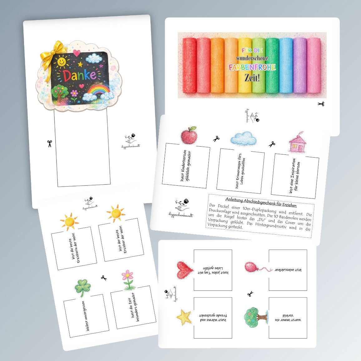 Abschiedsgeschenk für Erzieher/innen, Duplo-Banderole, kleine Aufmerksamkeit, Druckvorlage, Sofort-Download, Last-Minute-Geschenk, PDF-Datei