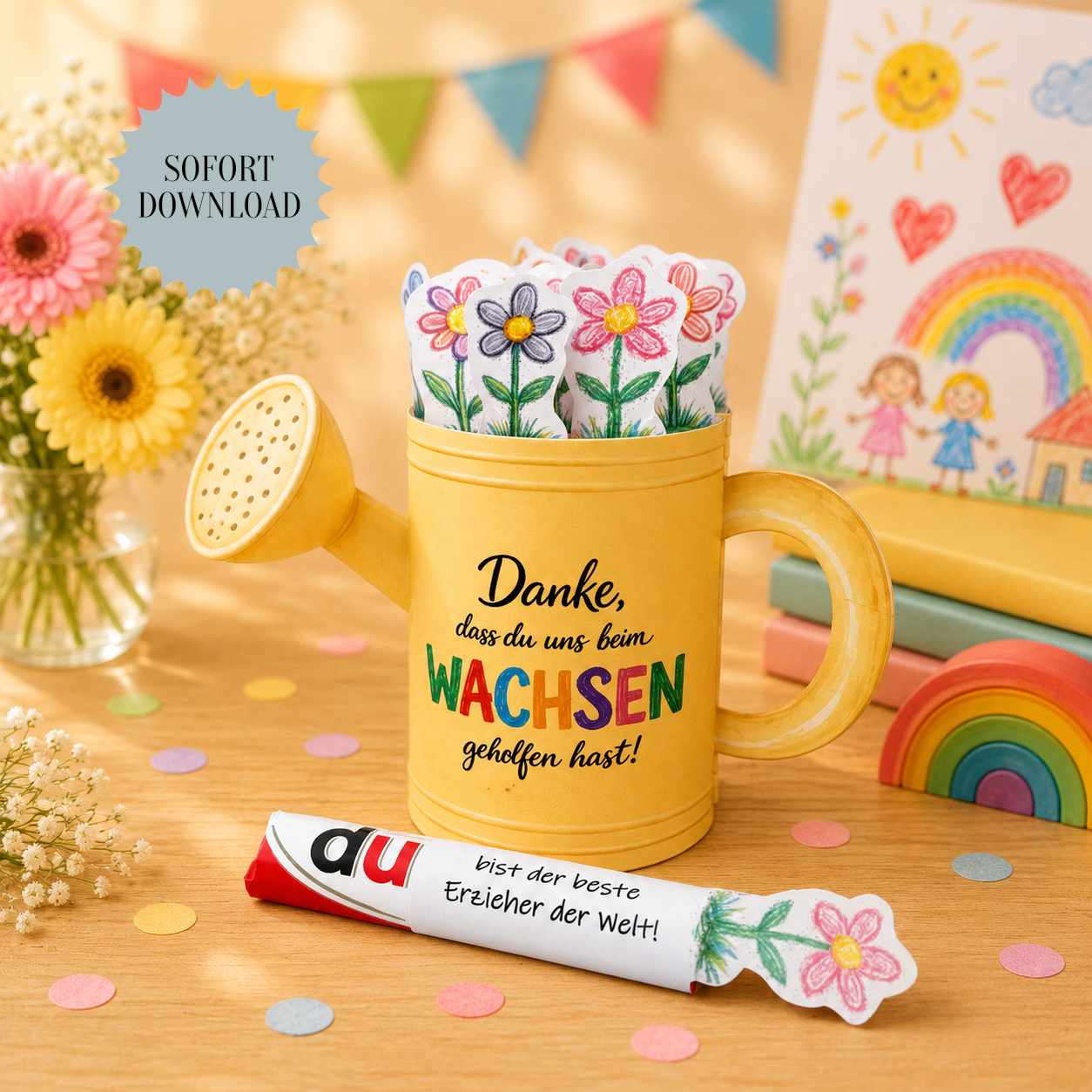 Abschiedsgeschenk für Erzieher/innen, Duplo-Banderole, kleine Aufmerksamkeit, Druckvorlage, Sofort-Download, Last-Minute-Geschenk, PDF-Datei