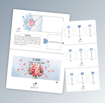 Valentinstag Geschenk, 10 Liebesgründe, Banderolen für Duplo, blaue und rosa Variante, Druckvorlage, Sofort-Download,  Last-Minute-Geschenk, PDF-Datei