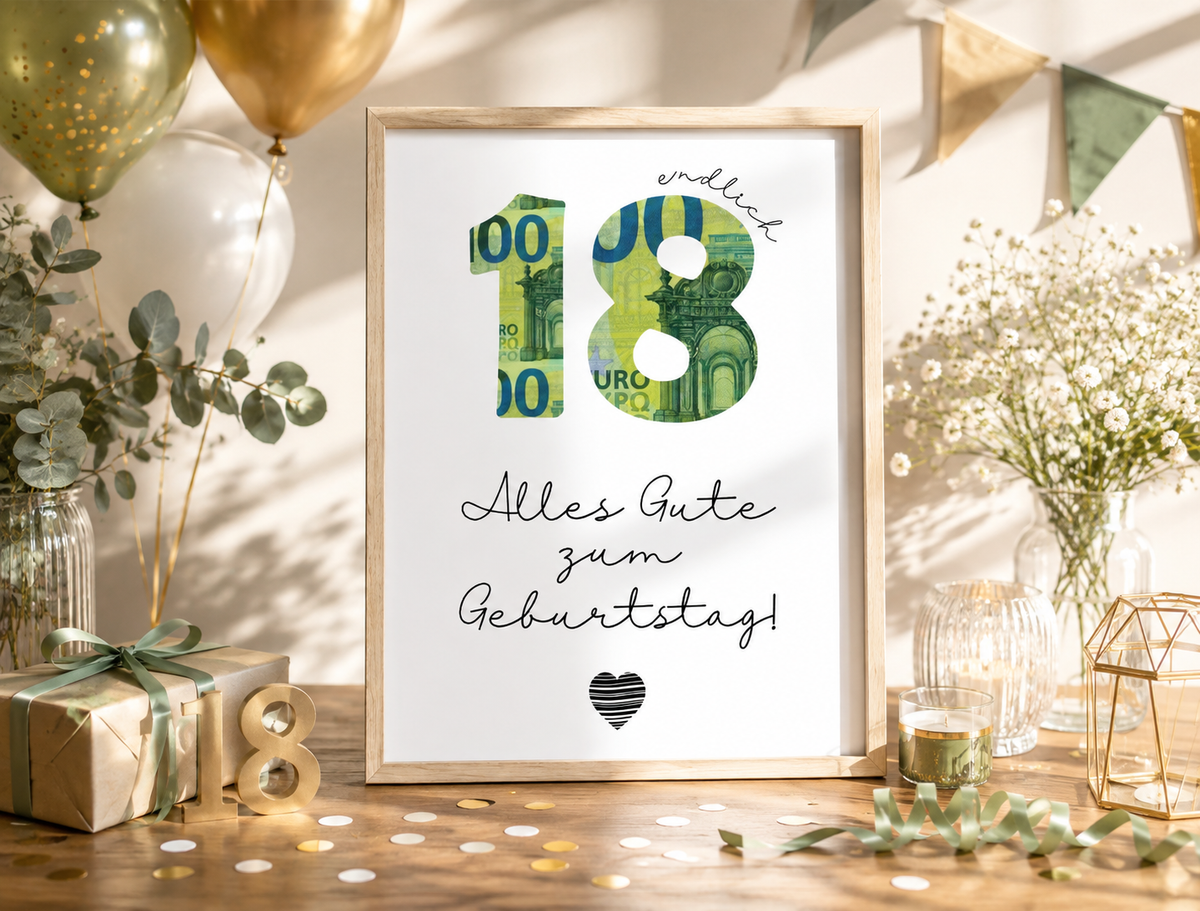Geschenk zum 18. Geburtstag, Last-Minute-Geschenk, Geldgeschenk,  Druckvorlage, Sofort-Download, PDF-Datei