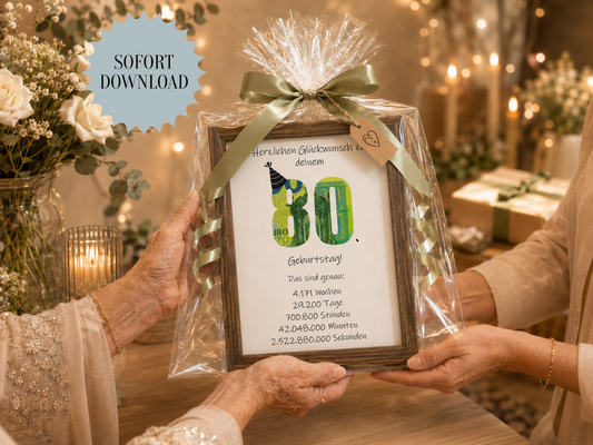 Geldgeschenk 80. Geburtstag, Geschenk, Druckvorlage, Sofort-Download,  Last-Minute-Geschenk, PDF-Datei