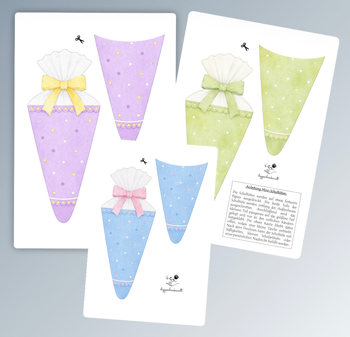 Geschenk zur Einschulung, Mini-Schultüten, Duplo-Banderole, kleine Aufmerksamkeit, Druckvorlage, Sofort-Download, Last-Minute-Geschenk, PDF-Datei