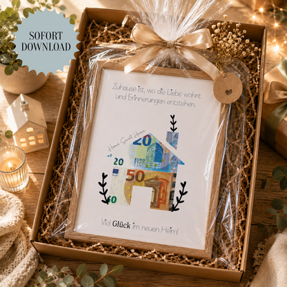 Geldgeschenk, Einweihungsgeschenk, neues Haus, neue Wohnung, neues Heim, Druckvorlage, Sofort-Download, PDF