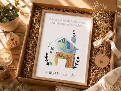 Geldgeschenk, Einweihungsgeschenk, neues Haus, neue Wohnung, neues Heim, Druckvorlage, Sofort-Download, PDF