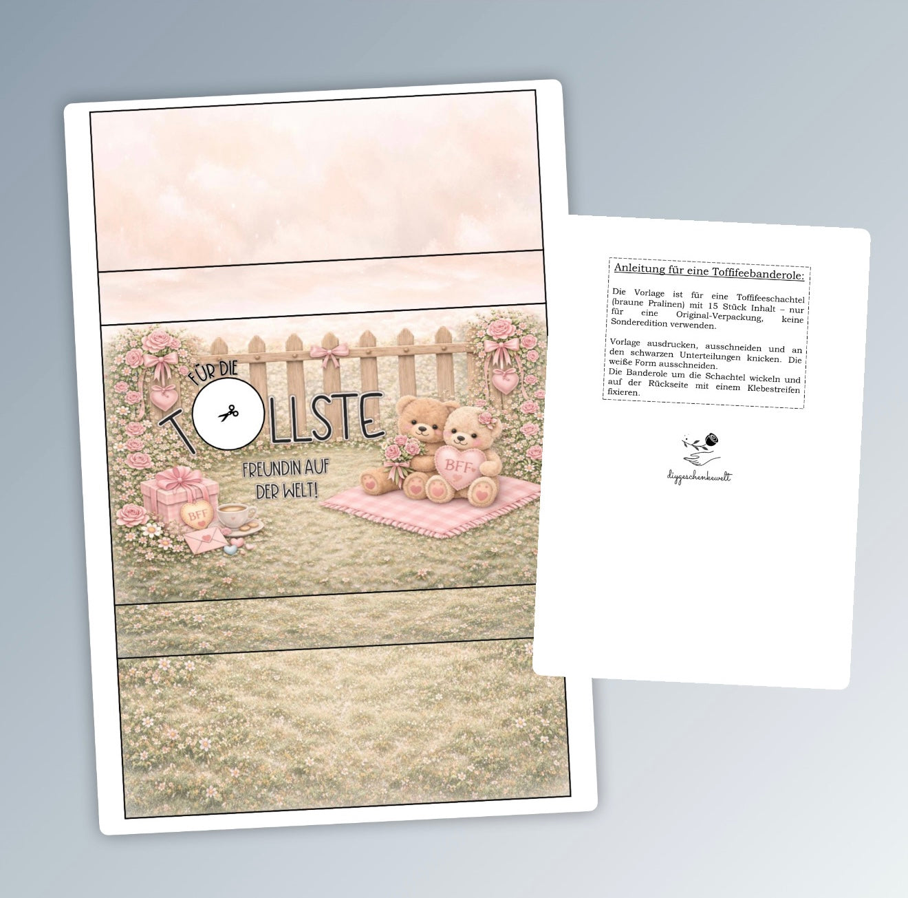 Geschenk für die beste Freundin, Toffifee-Banderole, kleine Aufmerksamkeit, Druckvorlage, Sofort-Download,  Last-Minute-Geschenk, PDF-Datei