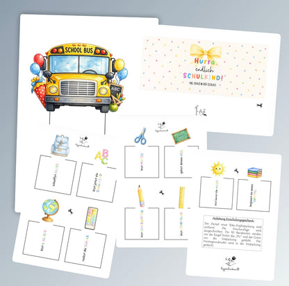 Geschenk zur Einschulung, Schulbus-Variante, Duplo-Banderole, kleine Aufmerksamkeit, Druckvorlage, Sofort-Download, Last-Minute-Geschenk, PDF-Datei