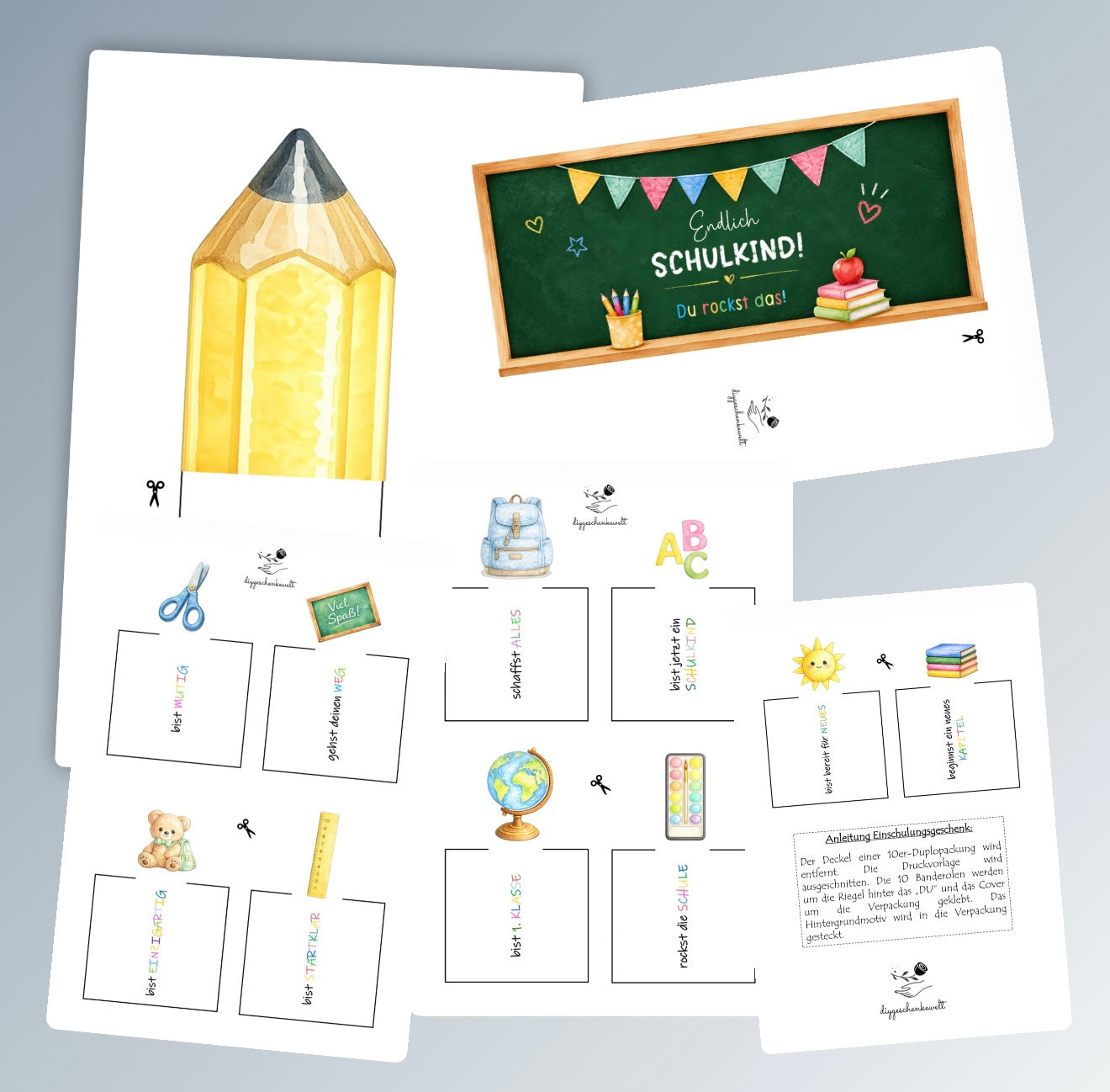 Geschenk zur Einschulung, Tafel/Stift-Variante, Duplo-Banderole, kleine Aufmerksamkeit, Druckvorlage, Sofort-Download, Last-Minute-Geschenk, PDF-Datei