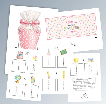 Geschenk zur Einschulung, rosa Schultüten-Variante, Duplo-Banderole, kleine Aufmerksamkeit, Druckvorlage, Sofort-Download, Last-Minute-Geschenk, PDF-Datei