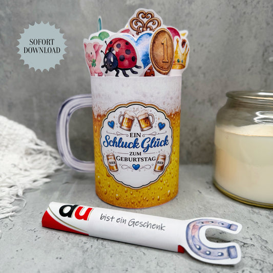 Geburtstagsgeschenk, Duplo-Banderole, kleine Aufmerksamkeit, Druckvorlage, Sofort-Download,  Last-Minute-Geschenk, PDF-Datei