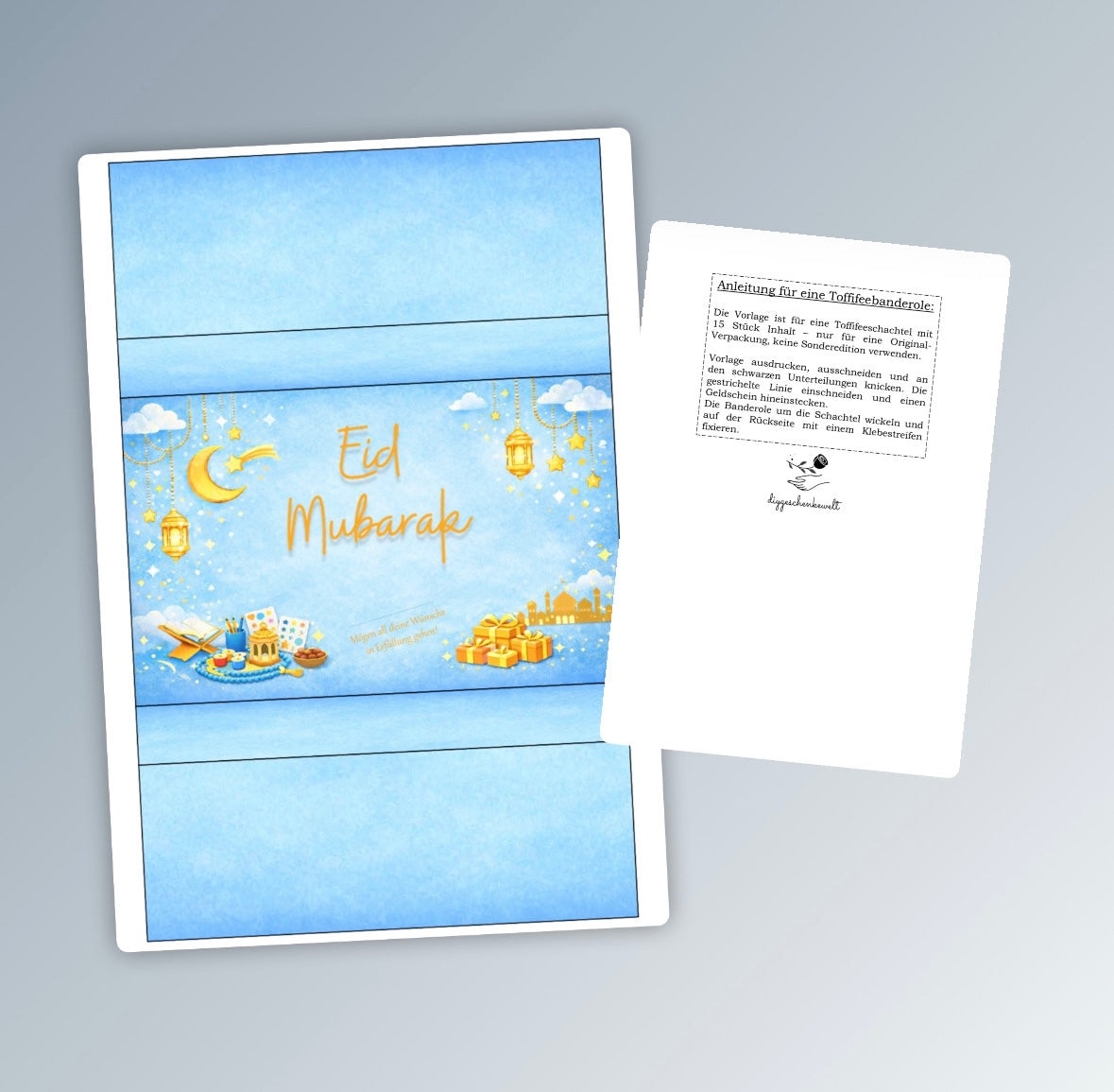 Geschenk zum Zuckerfest, Eid Mubarak, Toffifee-Banderole, Druckvorlage, Sofort-Download,  Last-Minute-Geschenk, PDF-Datei