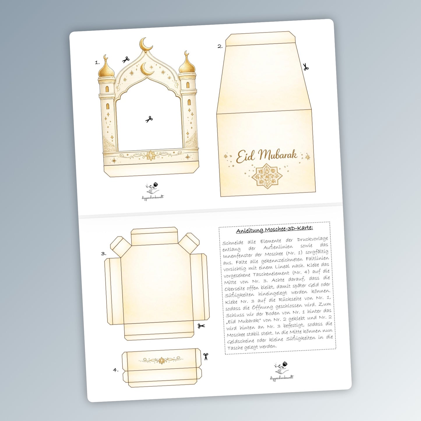 Geschenk zum Zuckerfest, Eid Mubarak, 3D-Karte, Druckvorlage, Sofort-Download,  Last-Minute-Geschenk, PDF-Datei