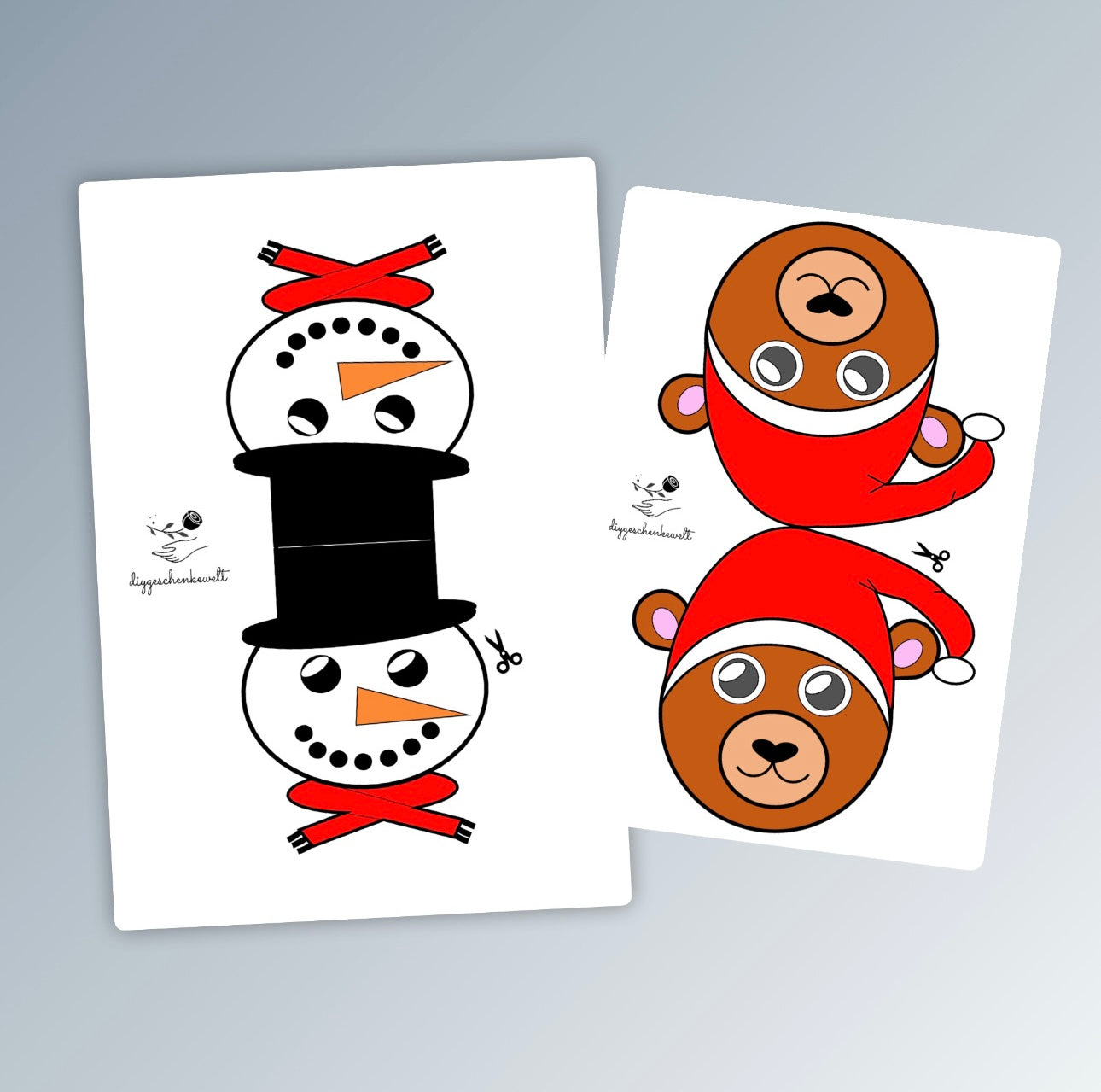 Süßigkeitentüte Weihnachten, Bär und Schneemann, Druckvorlage, Geschenk, Sofort-Download, Last-Minute-Geschenk, PDF-Datei