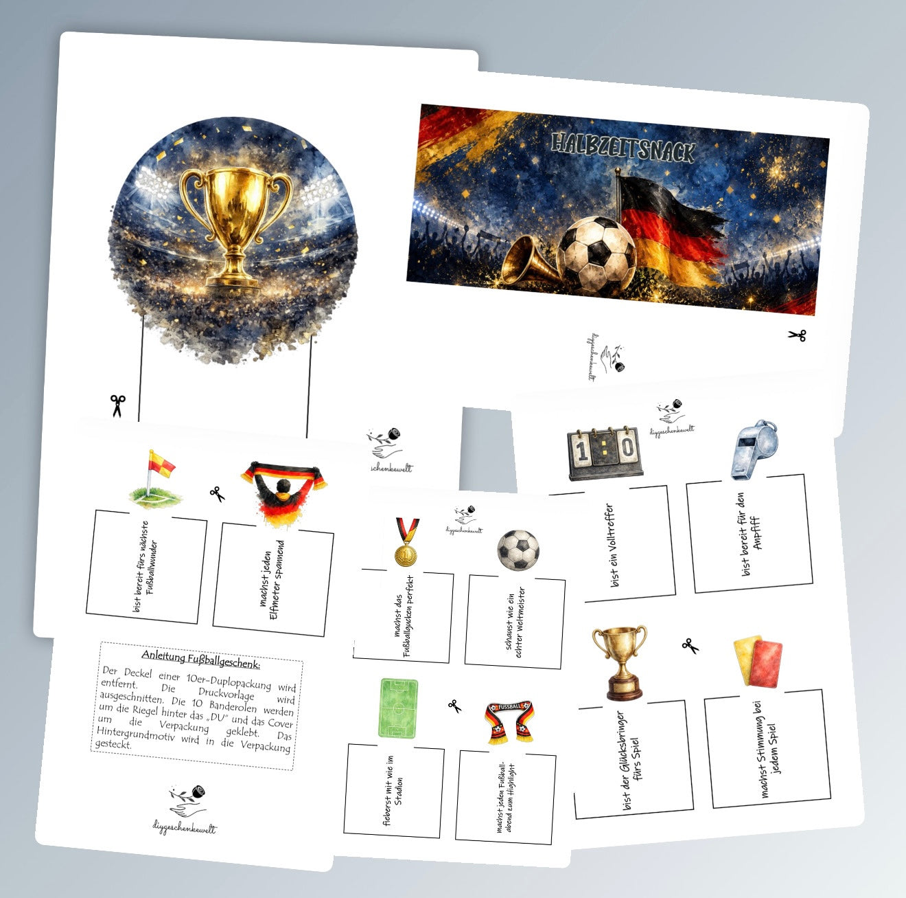 Fußballgeschenk, Mitbringsel, Duplo-Banderole, kleine Aufmerksamkeit, Druckvorlage, Sofort-Download, Last-Minute-Geschenk, PDF-Datei
