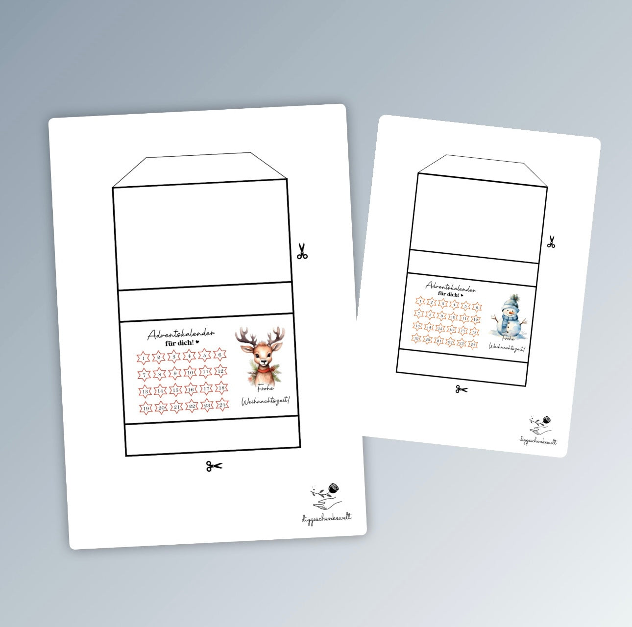 Adventskalender für eine große Streichholzschachtel, Geschenk, Weihnachtsgeschenk, kleine Aufmerksamkeit, Druckvorlage, PDF-Datei