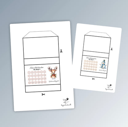Adventskalender für eine große Streichholzschachtel, Geschenk, Weihnachtsgeschenk, kleine Aufmerksamkeit, Druckvorlage, PDF-Datei