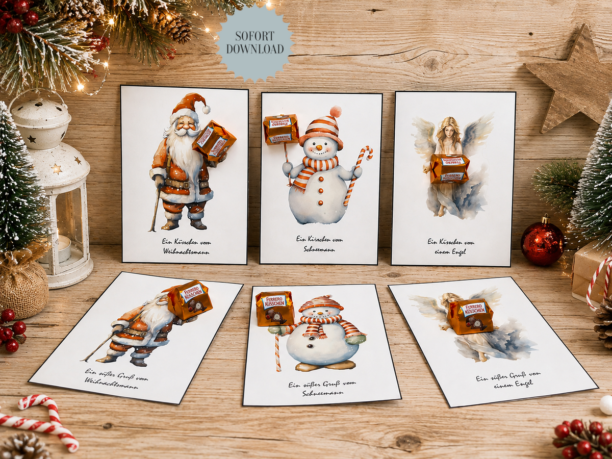 Weihnachten, Geschenk, Karten mit Pralinen, kleine Aufmerksamkeit, Druckvorlage, PDF-Datei